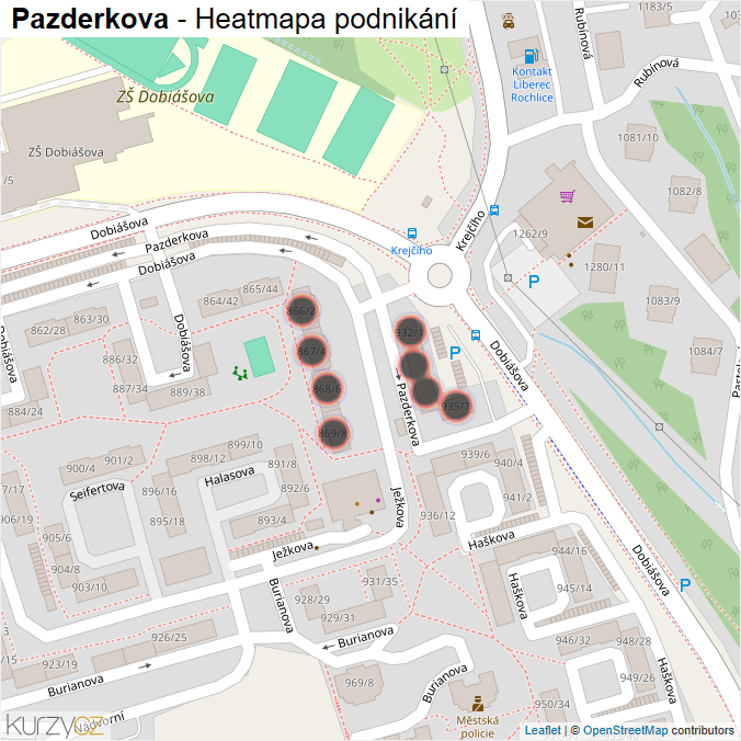 Mapa Pazderkova - Firmy v ulici.
