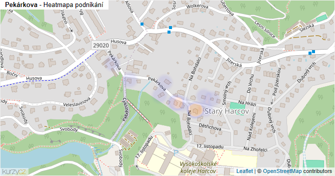 Pekárkova - mapa podnikání