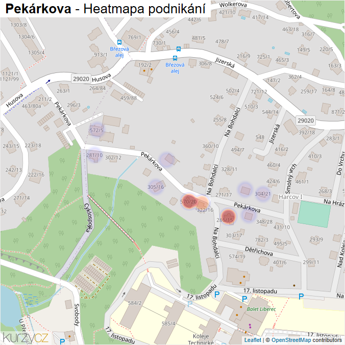 Mapa Pekárkova - Firmy v ulici.