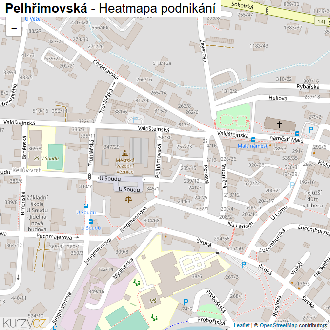 Mapa Pelhřimovská - Firmy v ulici.