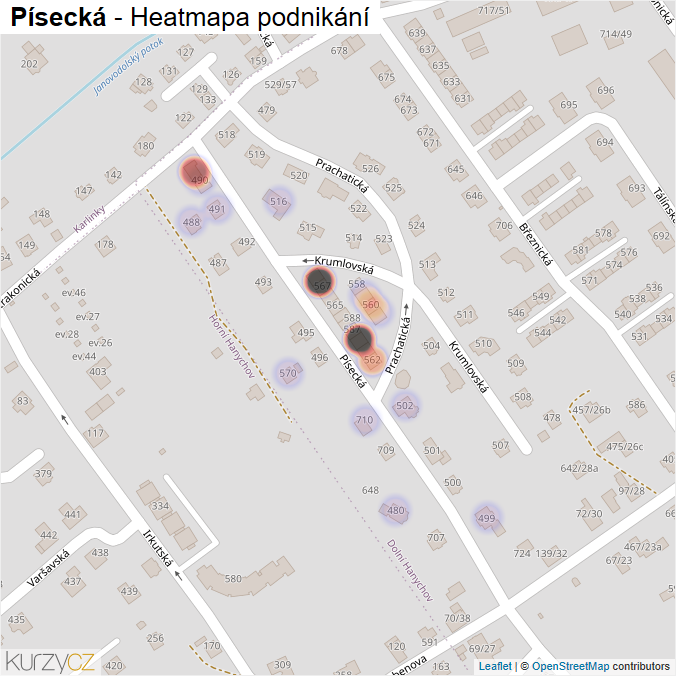 Mapa Písecká - Firmy v ulici.