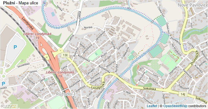 Plužní - mapa ulice