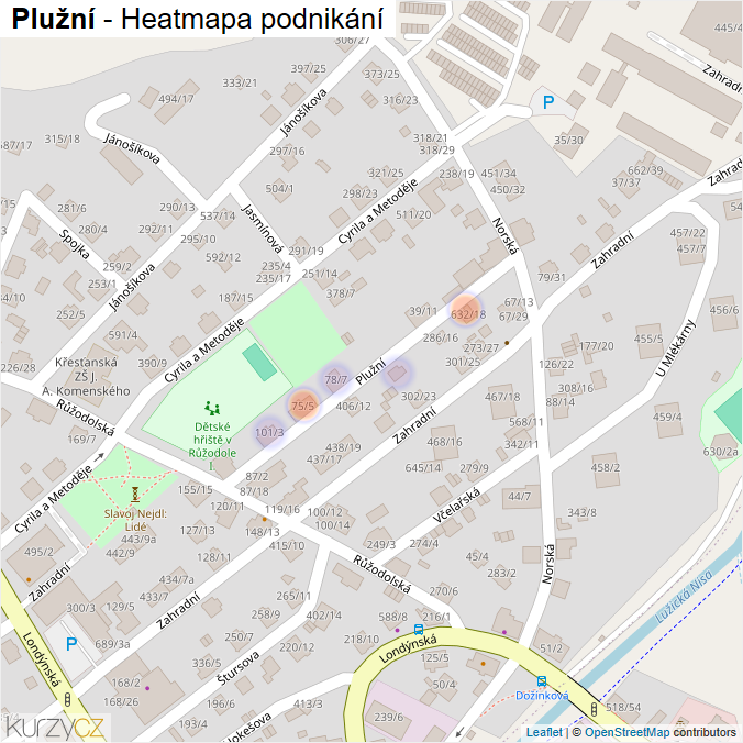 Mapa Plužní - Firmy v ulici.