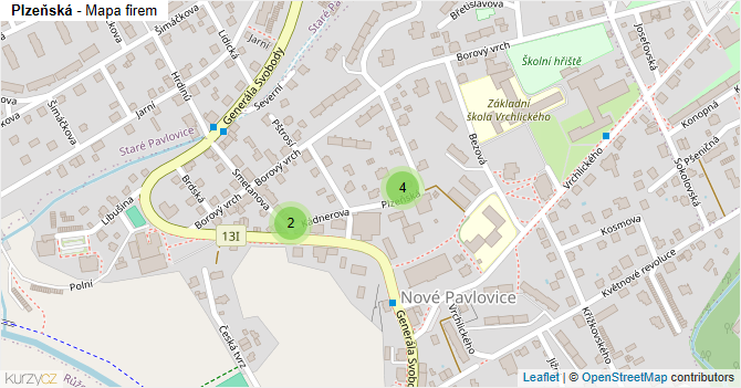 Plzeňská - mapa firem