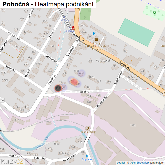 Mapa Pobočná - Firmy v ulici.