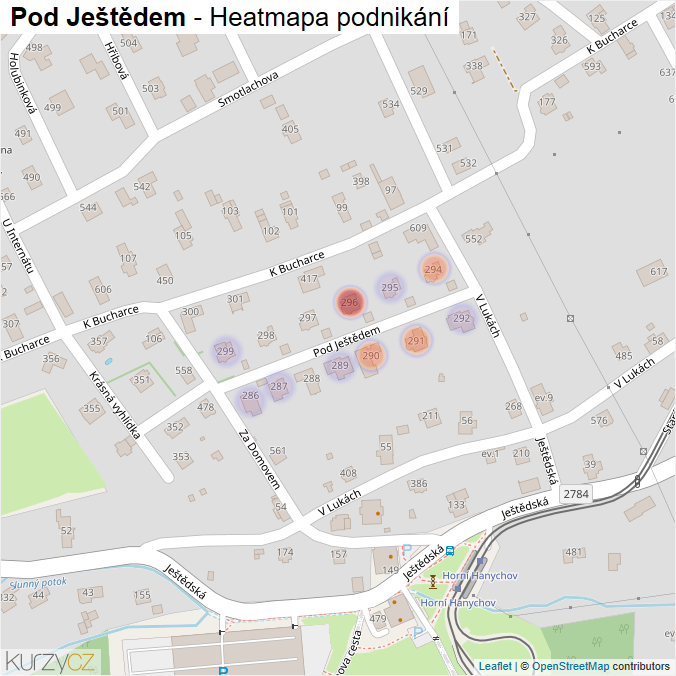 Mapa Pod Ještědem - Firmy v ulici.