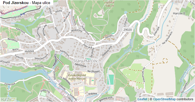 Pod Jizerskou - mapa ulice