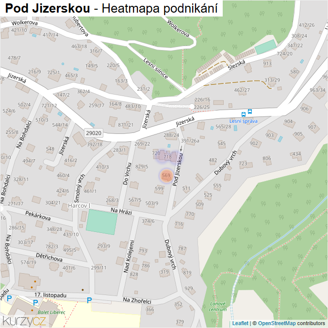 Mapa Pod Jizerskou - Firmy v ulici.