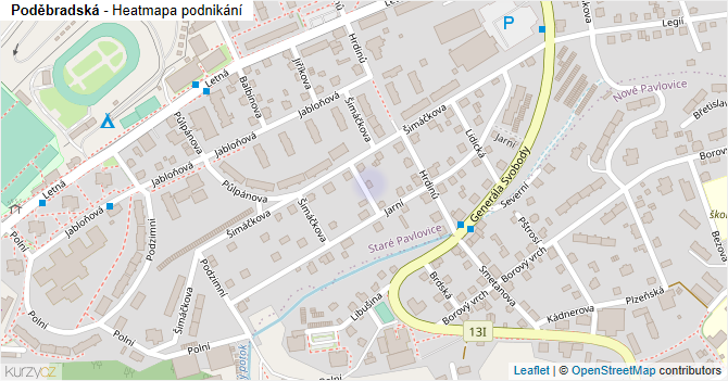 Poděbradská - mapa podnikání