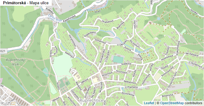 Primátorská - mapa ulice