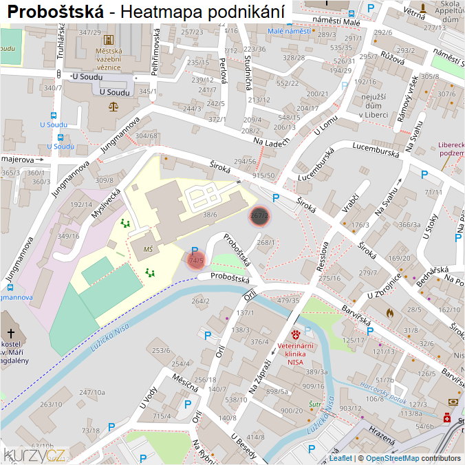 Mapa Proboštská - Firmy v ulici.