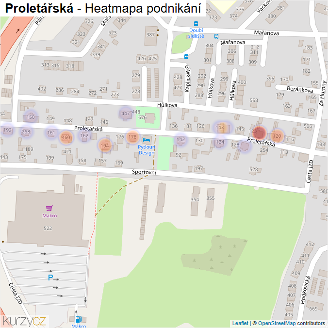 Mapa Proletářská - Firmy v ulici.