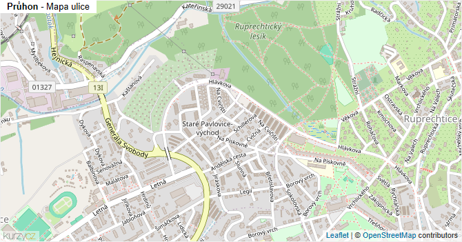 Průhon - mapa ulice