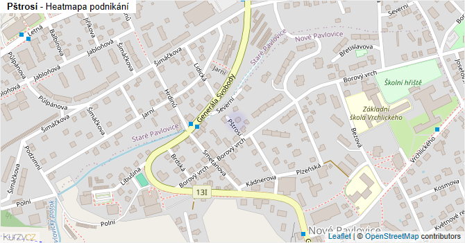 Pštrosí - mapa podnikání
