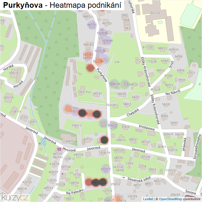 Mapa Purkyňova - Firmy v ulici.