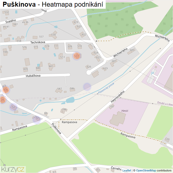 Mapa Puškinova - Firmy v ulici.