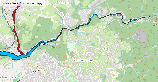 Radčická - záplavové mapy stoleté vody