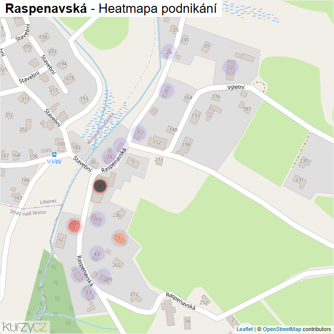 Mapa Raspenavská - Firmy v ulici.