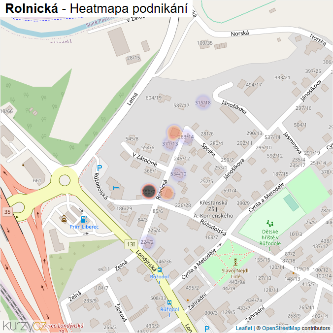 Mapa Rolnická - Firmy v ulici.