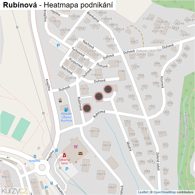 Mapa Rubínová - Firmy v ulici.