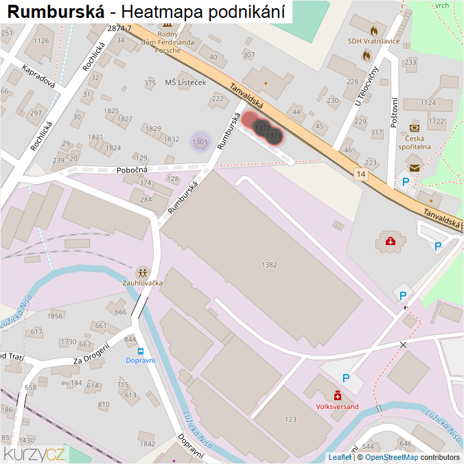 Mapa Rumburská - Firmy v ulici.