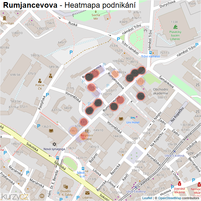 Mapa Rumjancevova - Firmy v ulici.
