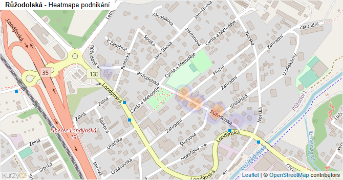 Růžodolská - mapa podnikání