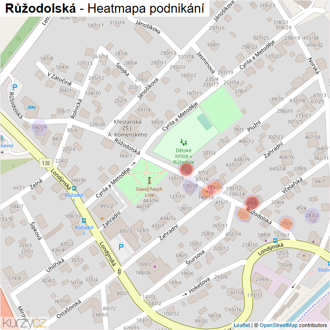 Mapa Růžodolská - Firmy v ulici.