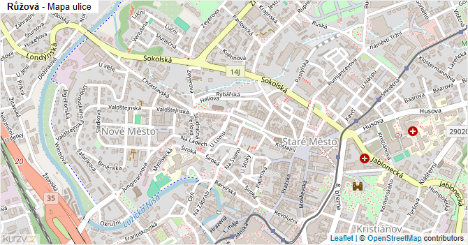 Růžová - mapa ulice