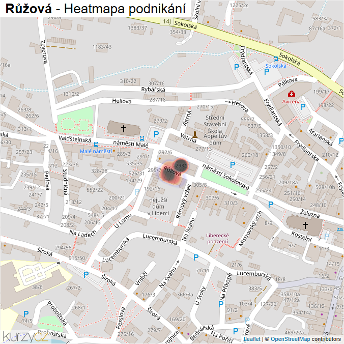 Mapa Růžová - Firmy v ulici.