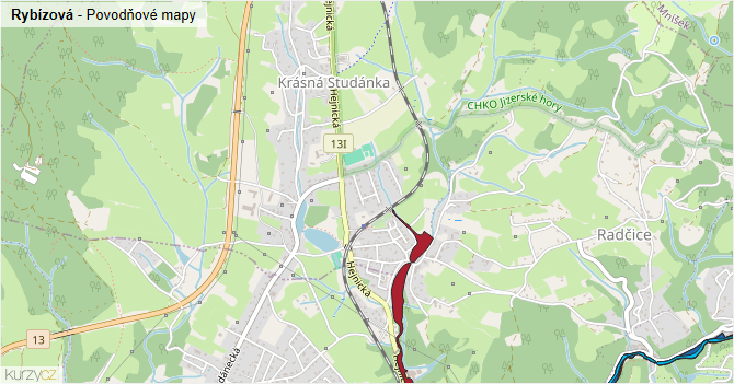 Rybízová - záplavové mapy stoleté vody