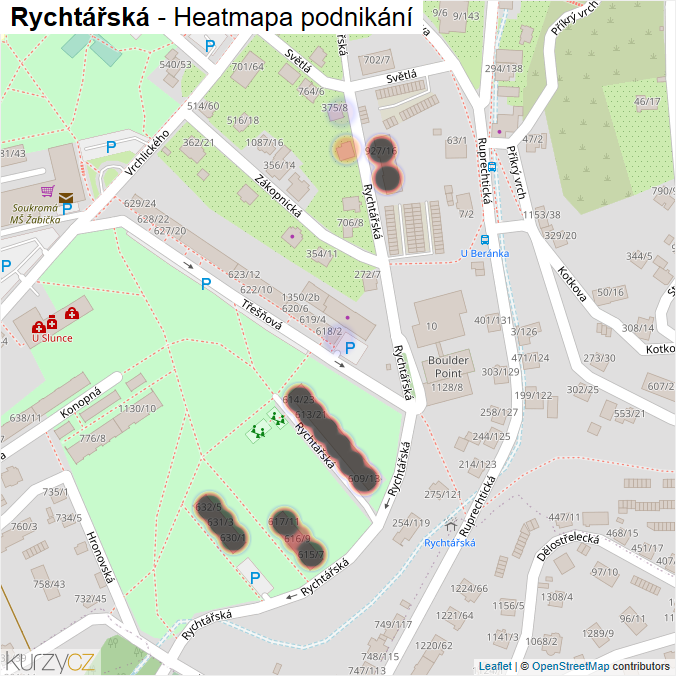Mapa Rychtářská - Firmy v ulici.