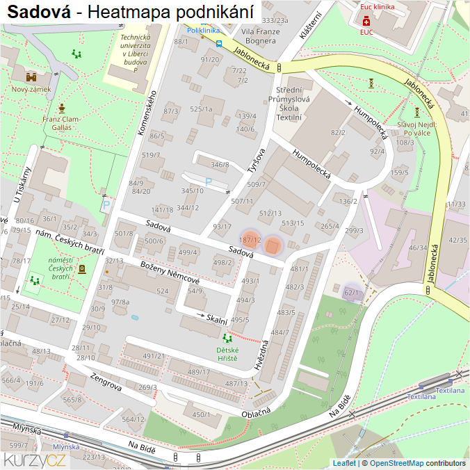 Mapa Sadová - Firmy v ulici.