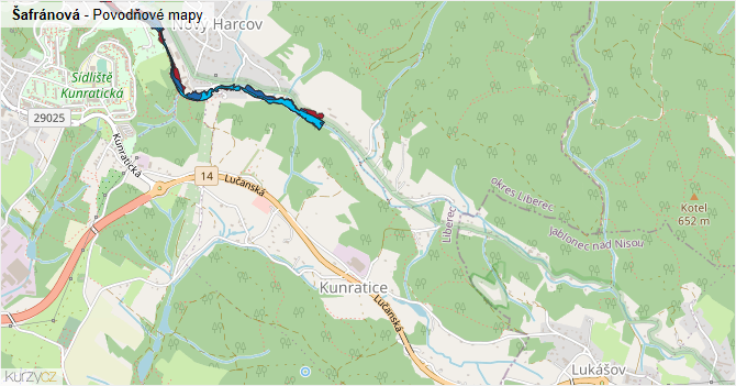 Šafránová - záplavové mapy stoleté vody