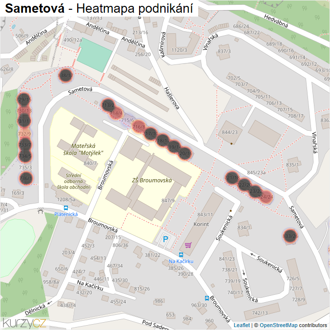 Mapa Sametová - Firmy v ulici.