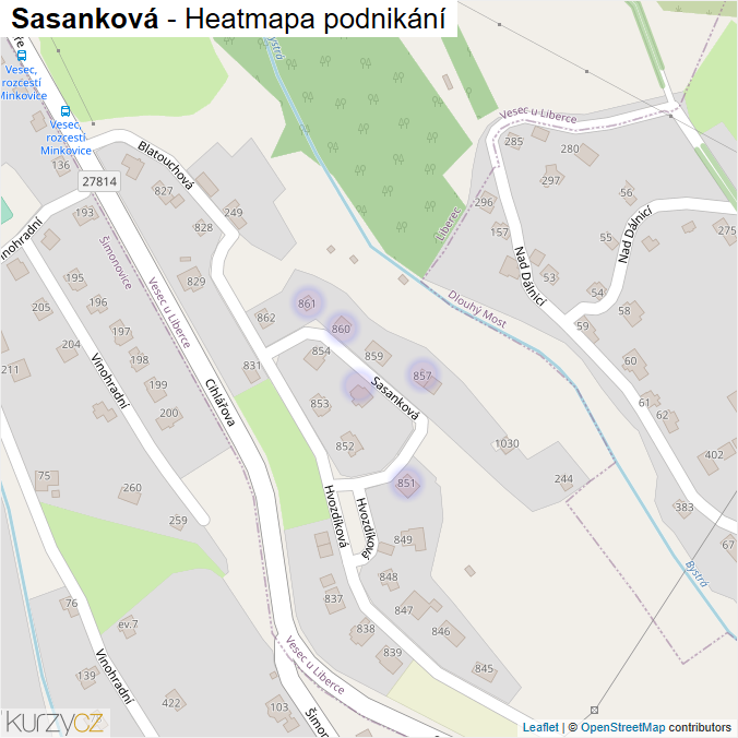 Mapa Sasanková - Firmy v ulici.