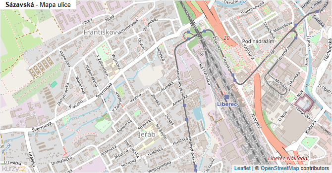 Sázavská - mapa ulice