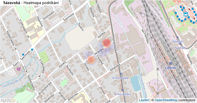 Sázavská - mapa podnikání