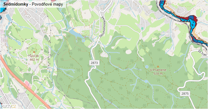 Sedmidomky - záplavové mapy stoleté vody
