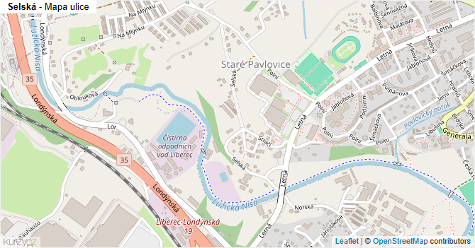 Selská - mapa ulice