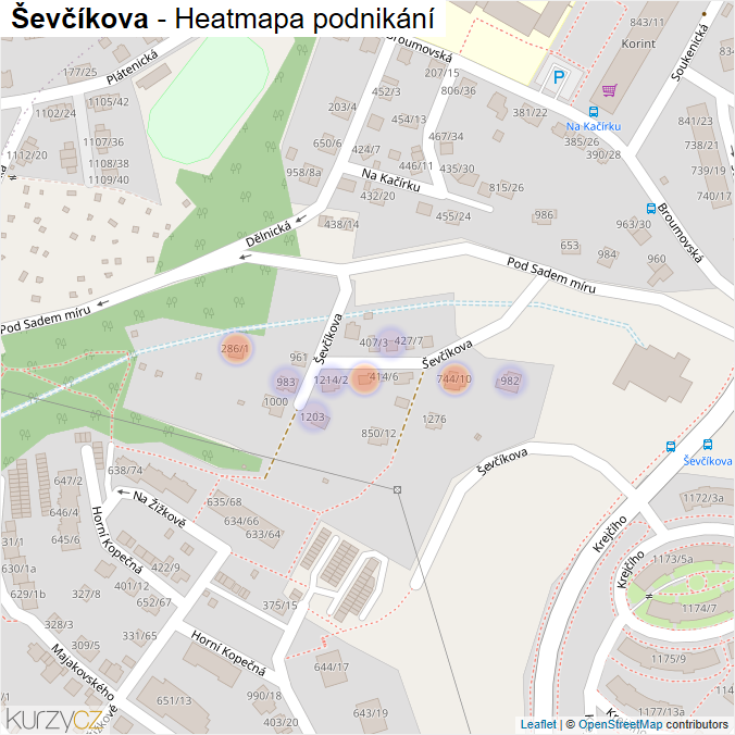 Mapa Ševčíkova - Firmy v ulici.