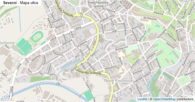 Severní - mapa ulice
