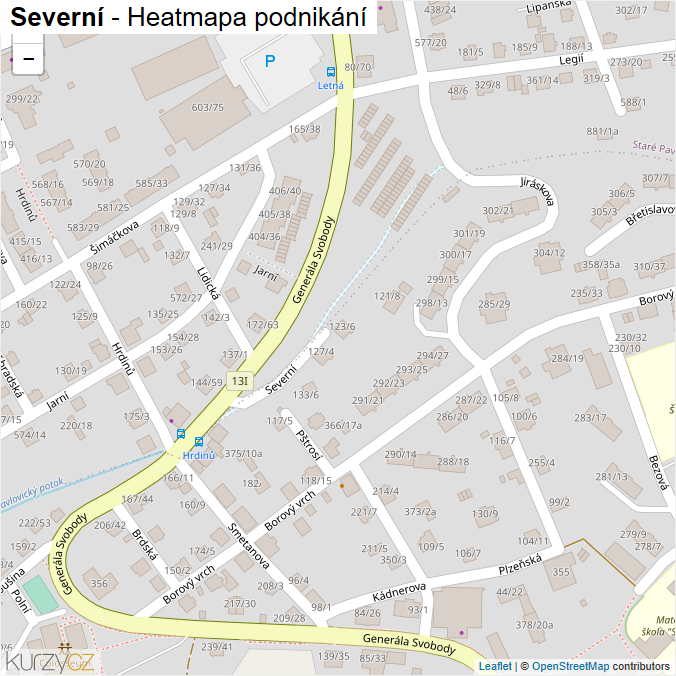 Mapa Severní - Firmy v ulici.