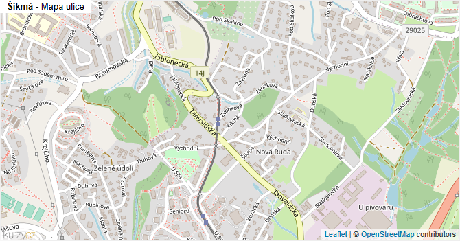 Šikmá - mapa ulice