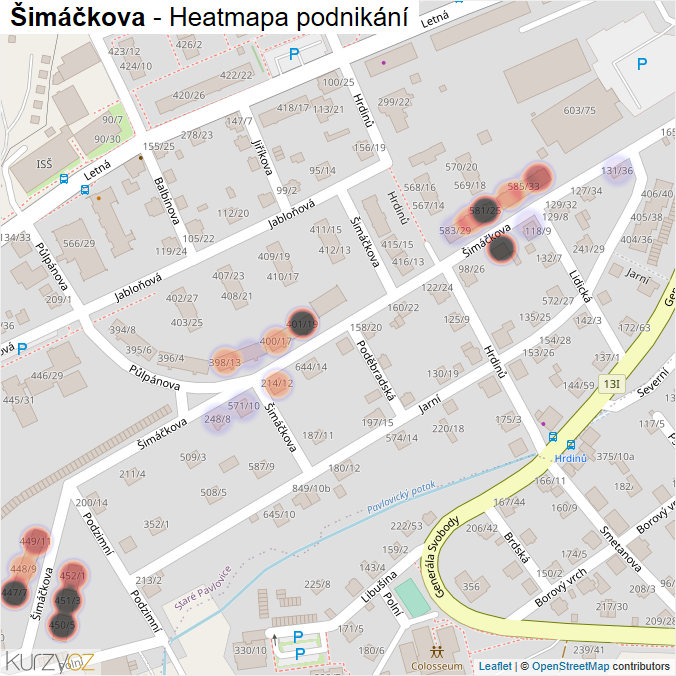 Mapa Šimáčkova - Firmy v ulici.