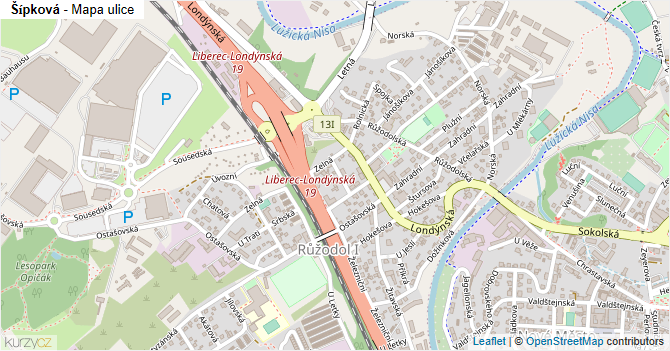 Šípková - mapa ulice