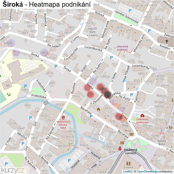 Mapa Široká - Firmy v ulici.