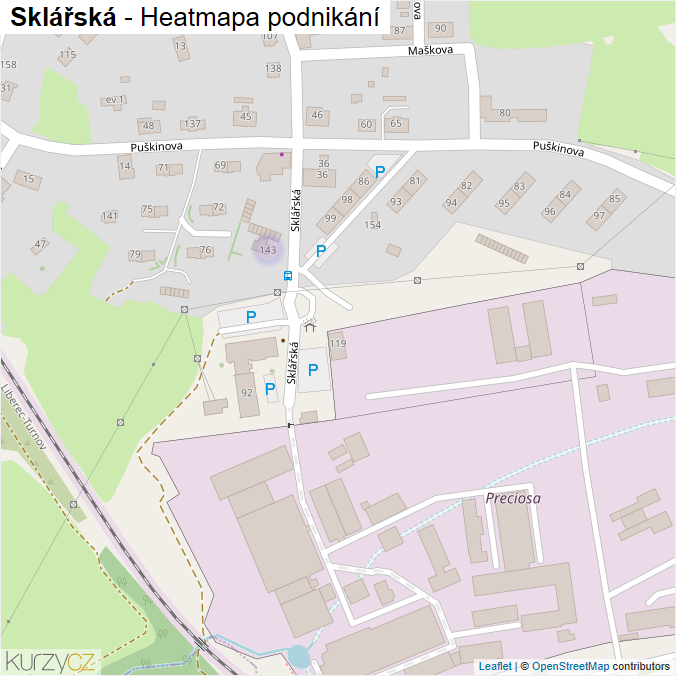 Mapa Sklářská - Firmy v ulici.