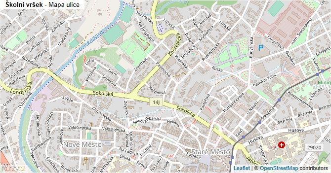 Školní vršek - mapa ulice