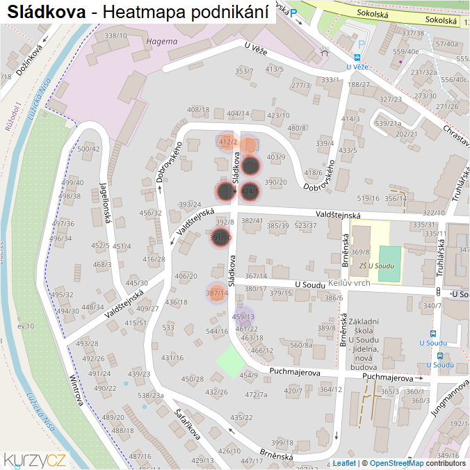 Mapa Sládkova - Firmy v ulici.